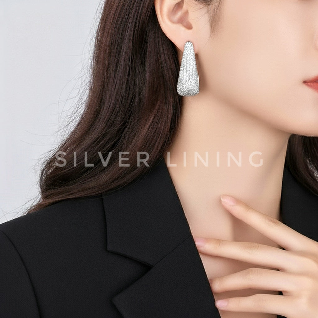 Pave Drop Huggies Earrings