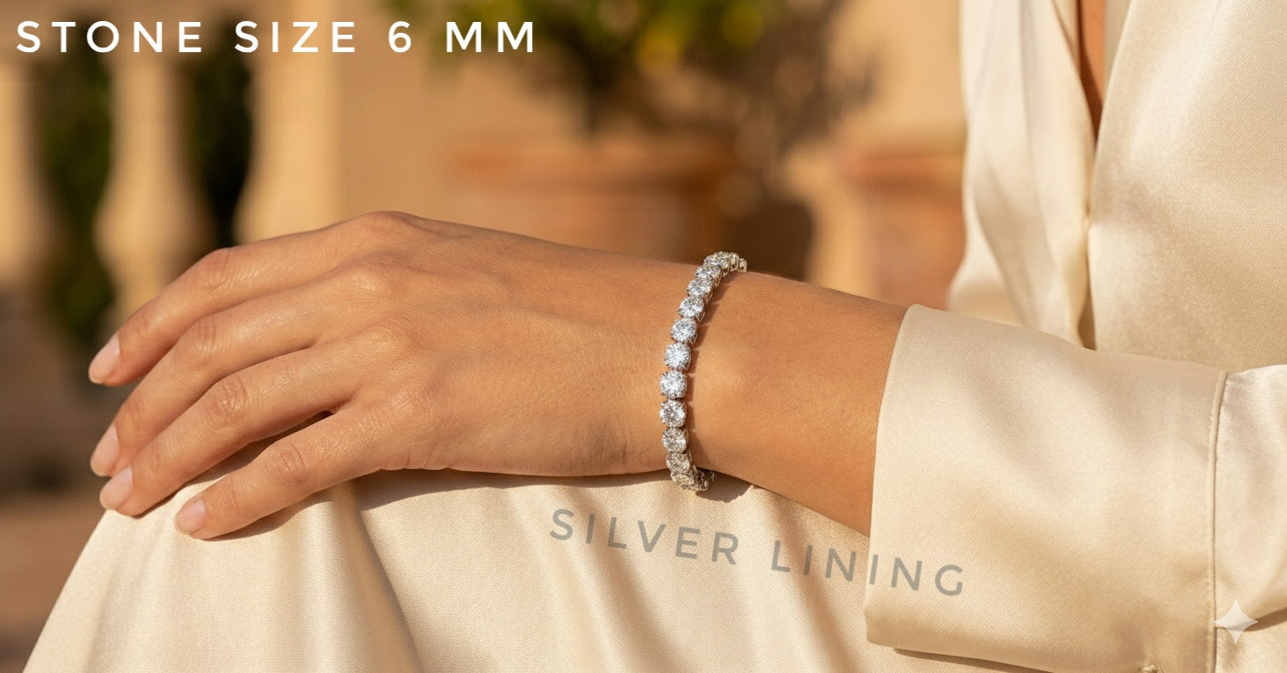 Round Tennis Bracelet - 18K Gold/Rhodium Plated - 7 inch