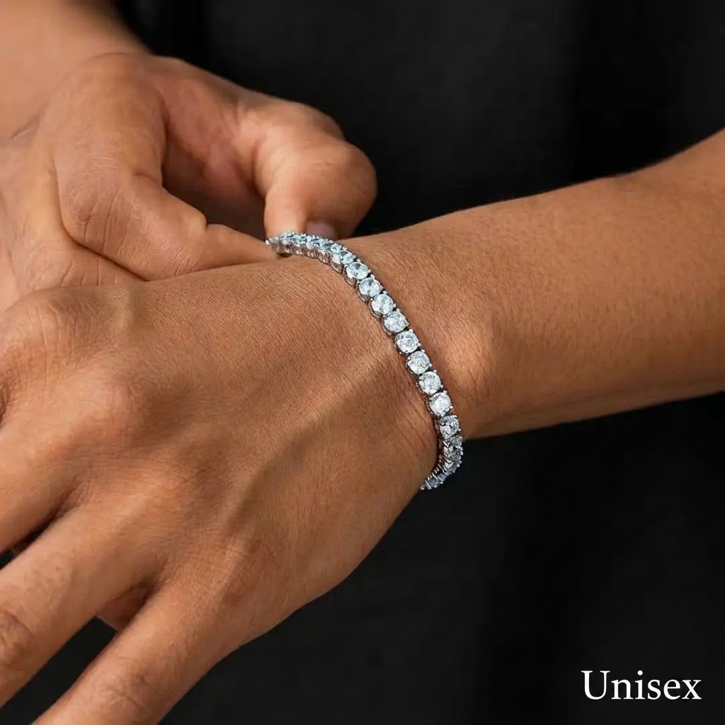 Round Tennis Bracelet - 18K Gold/Rhodium Plated - 7 inch - Unisex