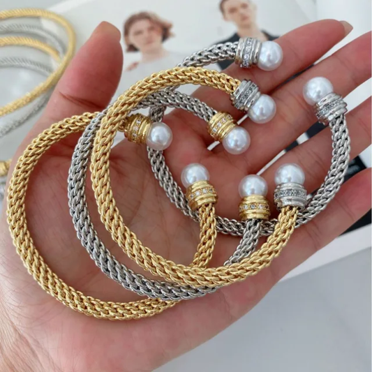 Pearl Mesh Cuff Bracelets Adjustable