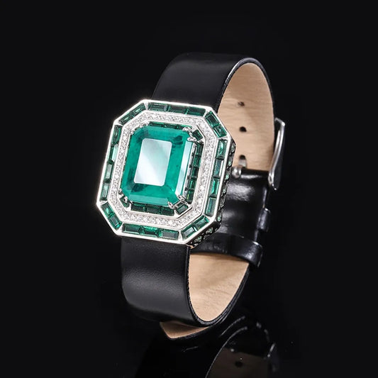 Emerald Leather Bracelet Necklace Set - Silver Lining Jewellery