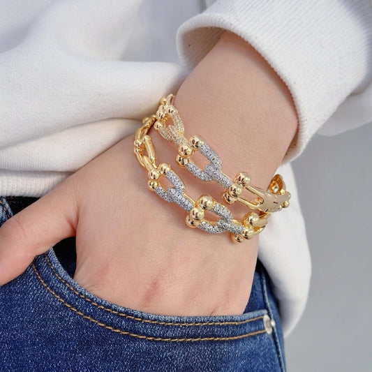 Two Tone Chain Link Stiff Bracelet