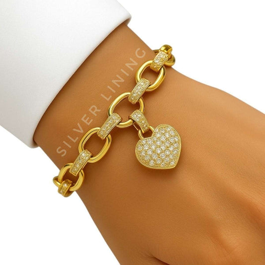 Heart Pave Link Chain Tennis Bracelet