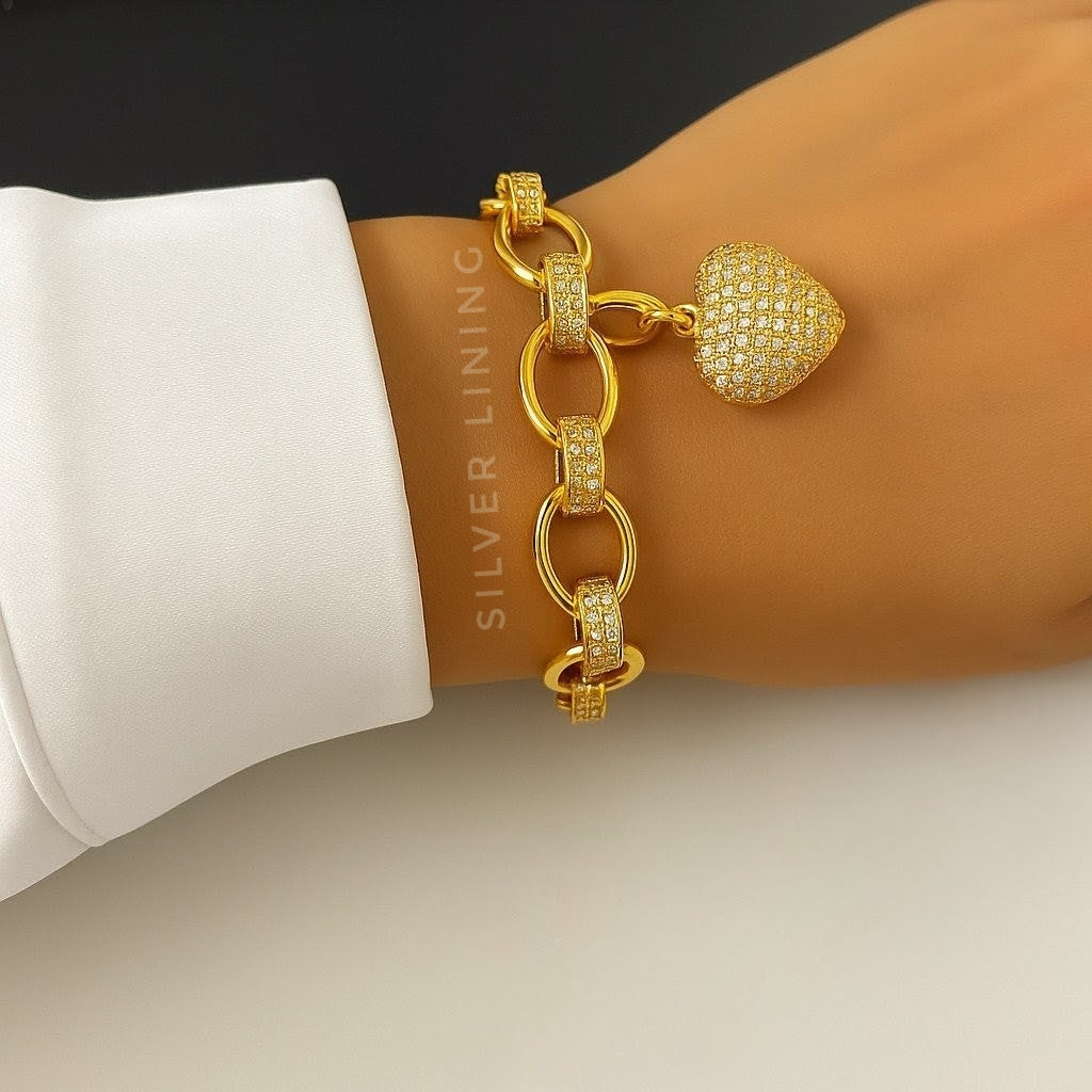 Heart Pave Link Chain Tennis Bracelet