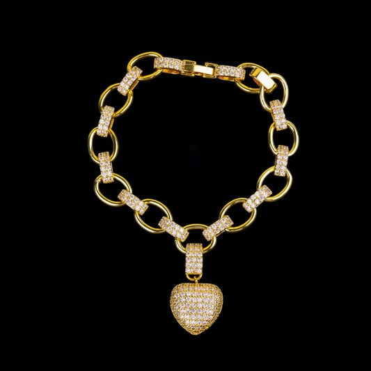 Heart Pave Link Chain Tennis Bracelet