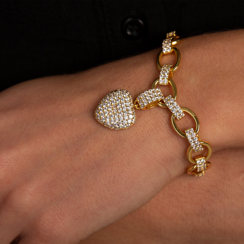 Heart Pave Link Chain Tennis Bracelet