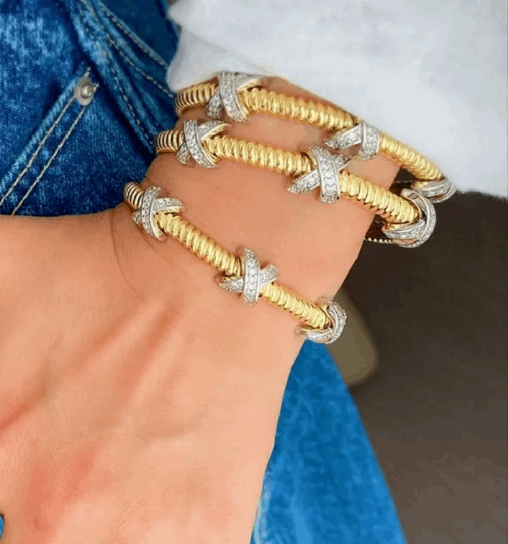 Two Tone Cross Cuff Bracelet