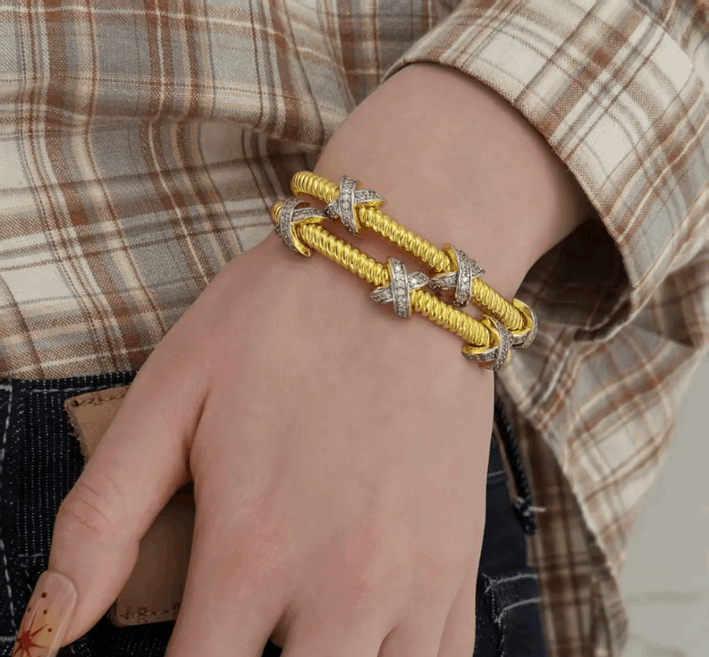 Two Tone Cross Cuff Bracelet