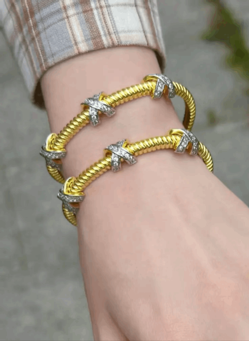 Two Tone Cross Cuff Bracelet