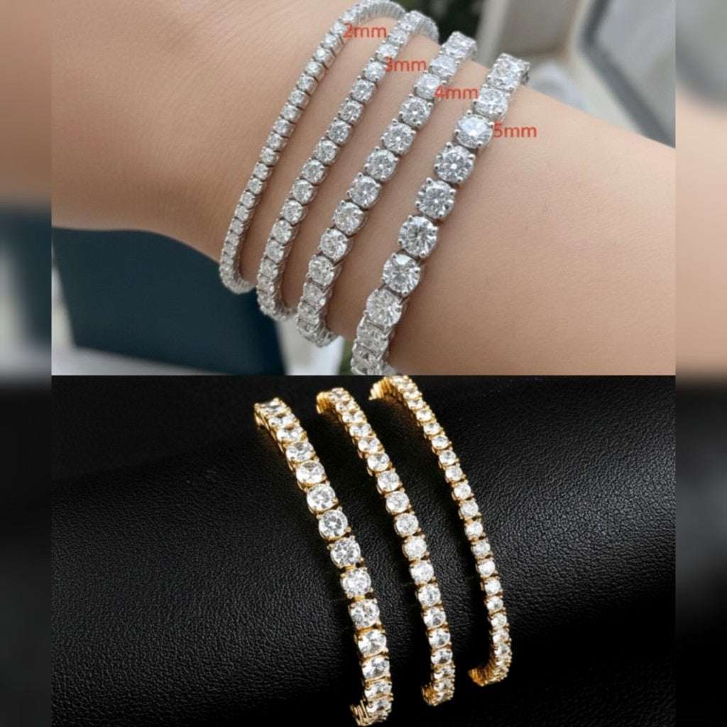 Round Tennis Bracelet - 18K Gold/Rhodium Plated - 7 inch