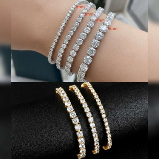 Round Tennis Bracelet - 18K Gold/Rhodium Plated - 7 inch