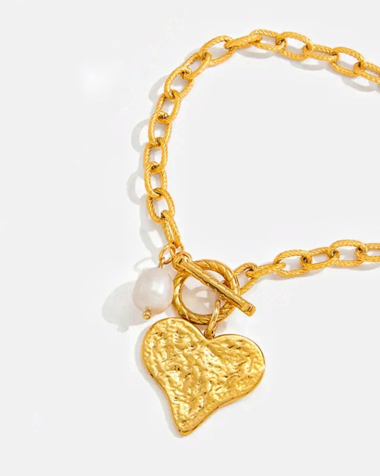 Heart Pearl Chain Necklace - 18 inch