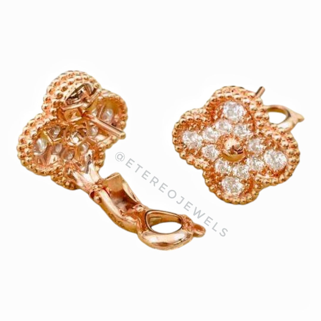 Clover Earrings Etereo Gold Cz with Clip