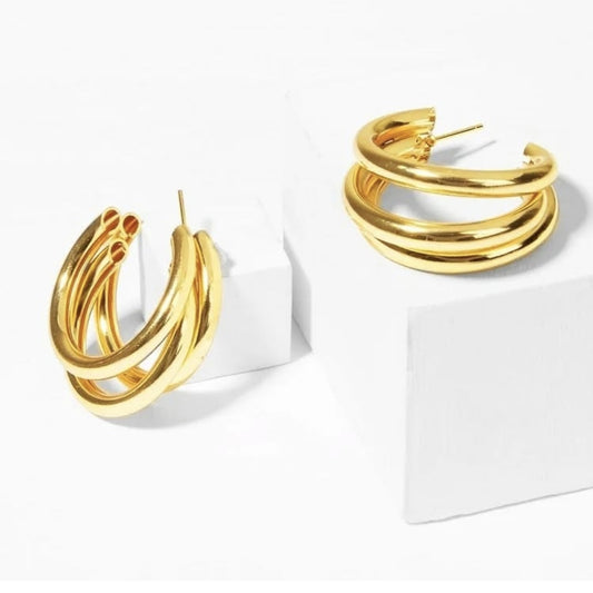 Gold Triple Hoop Earrings