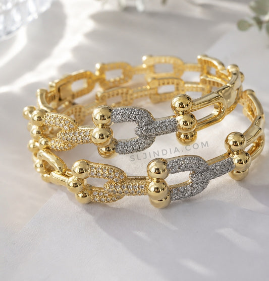 Two Tone Chain Link Stiff Bracelet