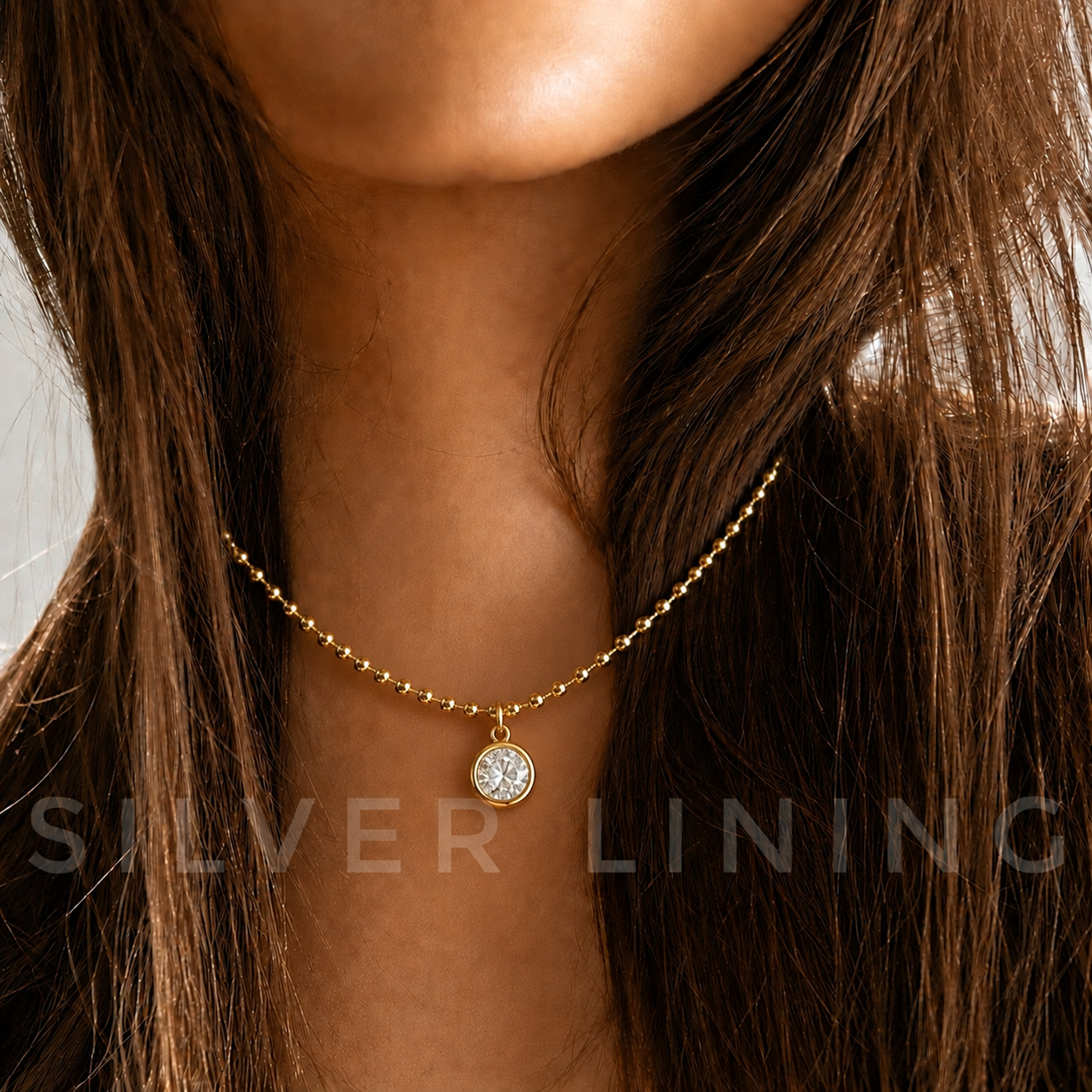 Solitaire Pendant Ball Chain Necklace