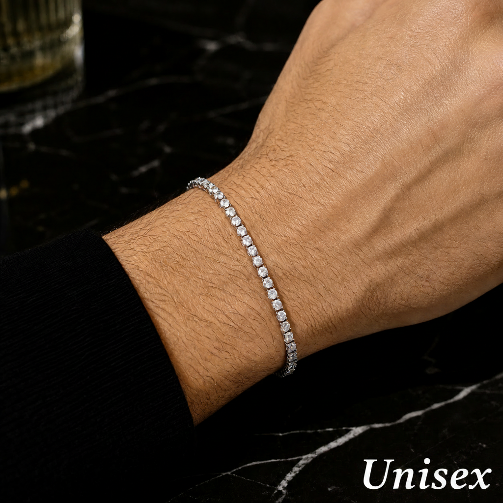 Round Tennis Bracelet - 18K Gold/Rhodium Plated - 7 inch - Unisex