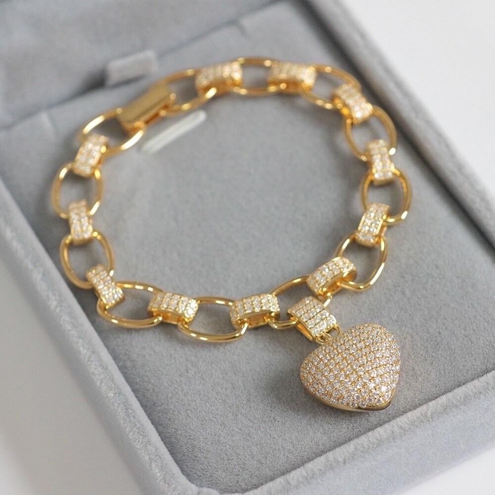 Heart Pave Link Chain Tennis Bracelet