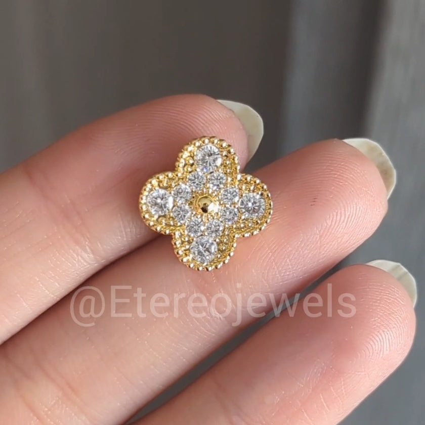 Clover Earrings Etereo Gold Cz with Clip