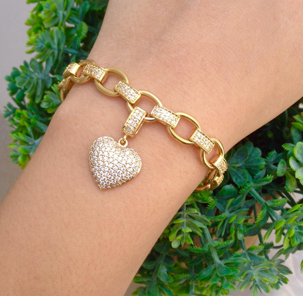 Heart Pave Link Chain Tennis Bracelet