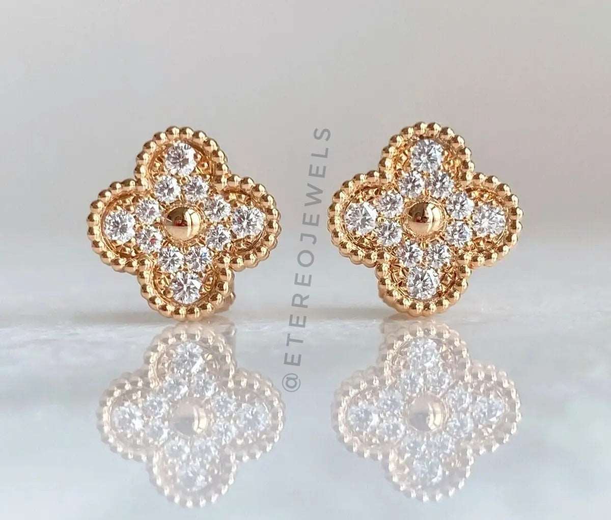 Clover Earrings Etereo Gold Cz with Clip